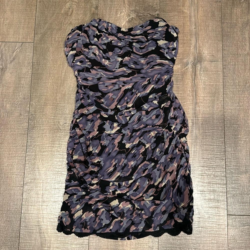 Guess mini ruched purple/black dress S